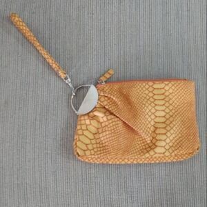 NWOT Yellow/Orange Faux Snakeskin Wristlet w/Circular Silver Accent in Corner